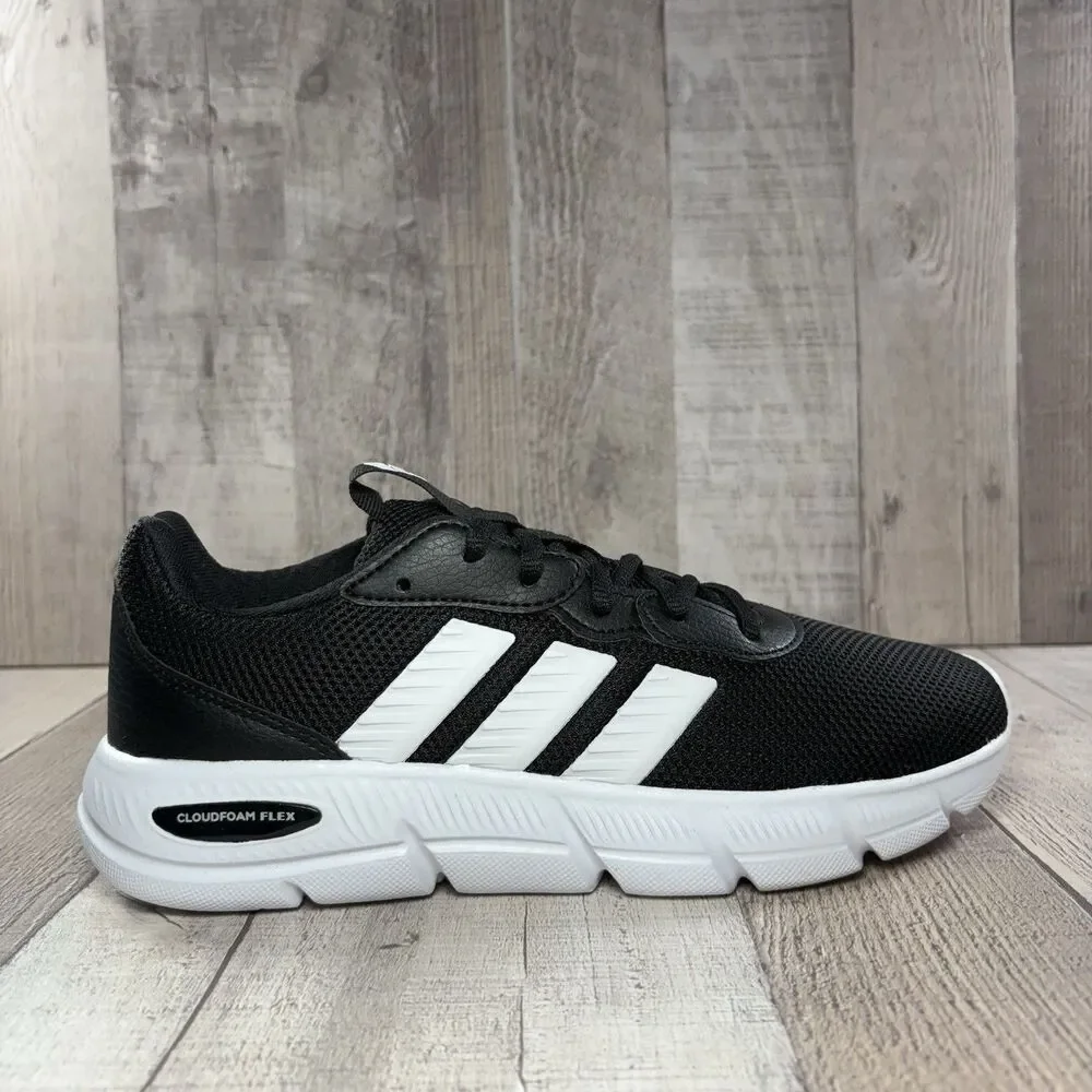 Adidas Cloudfoam Flex Women's Size 7 Wide Fit Running Shoes Athletic Black White